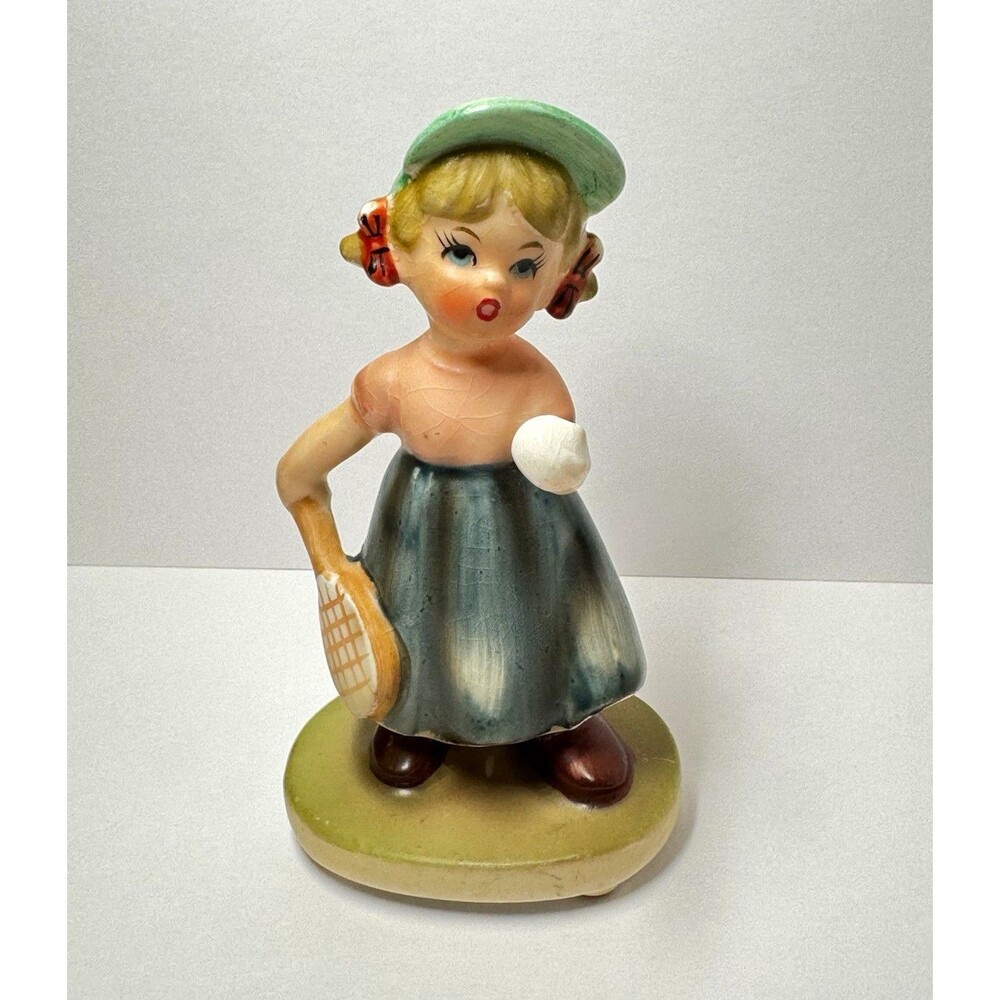 Napcoware C7365 Hand Painted Ceramic tennis girl Figurine, Multi Japan 1950s